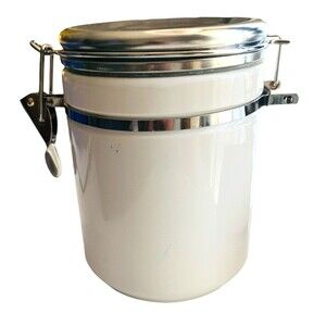 White 6-Inch Ceramic Kitchen Storage Canister With Locking Stainless Lid